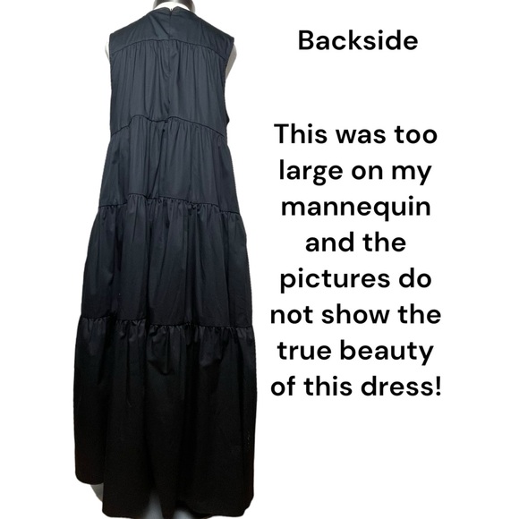 CO Essentials Collection Sleeveless Cotton Tiered Midi Dress Black Pocket Sz Med - Picture 10 of 16